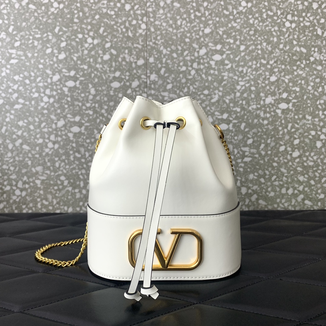 Valentino Garavani VLogo Signature Mini Bucket Bag in Ivory Nappa Leather